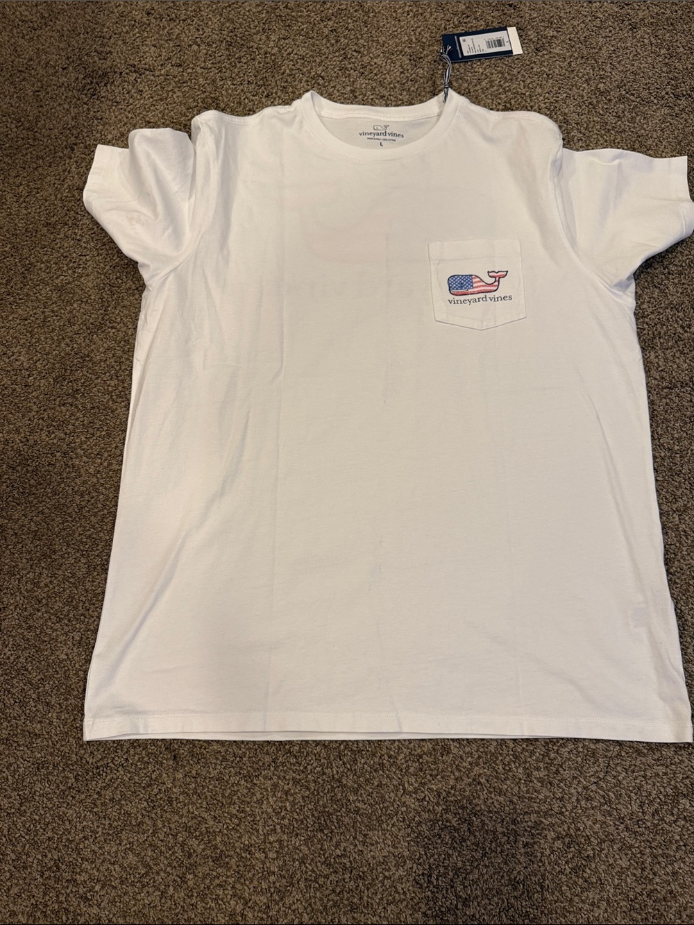 Vineyard Vines White Mens Short Sleeve Tee with Flag Whale Pocket